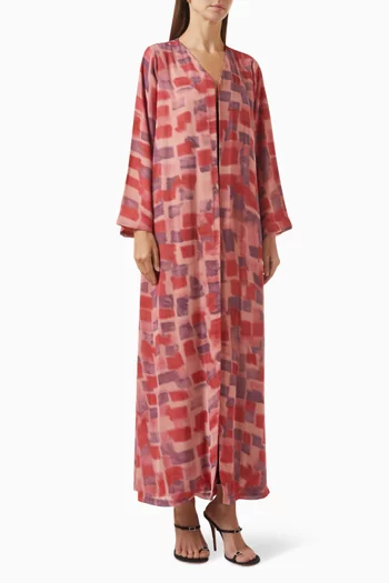 V-neck Printed Abaya in Chiffon