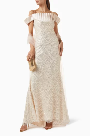 Off-shoulder Embellished Gown