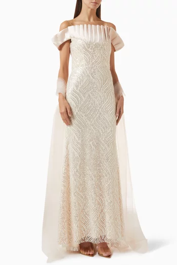 Off-shoulder Embellished Gown