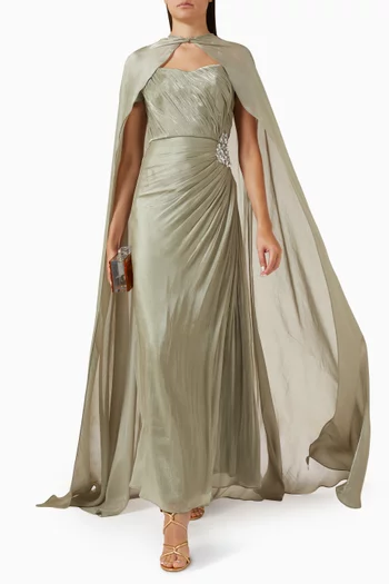 Cape Embellished Maxi Dress