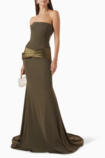 Draped Strapless Gown In Stretch Mesh