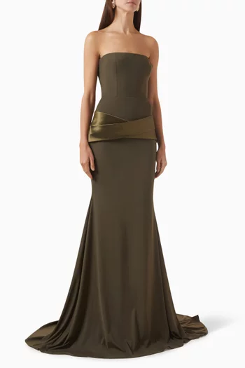 Draped Strapless Gown In Stretch Mesh