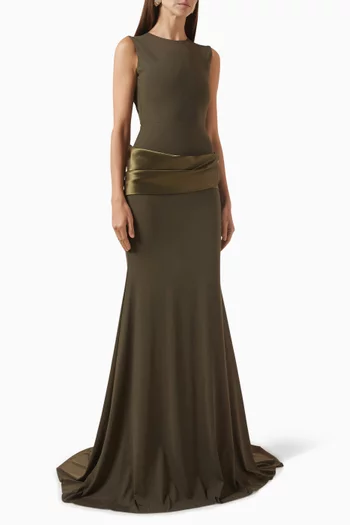 Draped Sleeveless Gown In Stretch Mesh