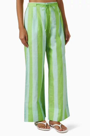 Striped Wide-leg Pants in Linen
