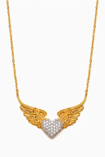 Heart & Wings Pendant Necklace in 24kt Gold-plated Sterling Silver
