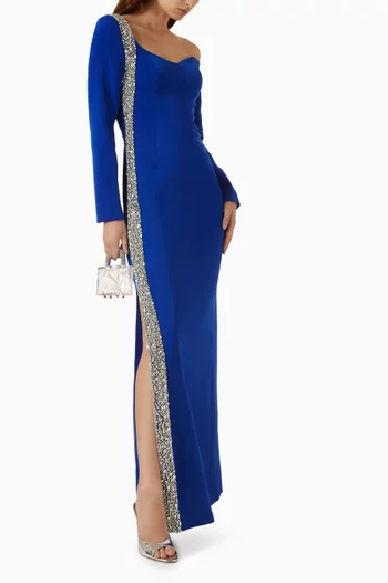 Crystal-trim Asymmetrical Maxi Dress