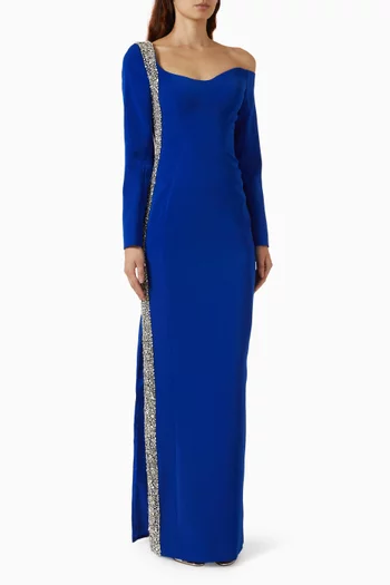 Crystal-trim Asymmetrical Maxi Dress