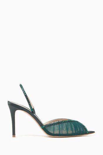 Katy 85 Crystal Slingback Sandals in Mesh & Satin
