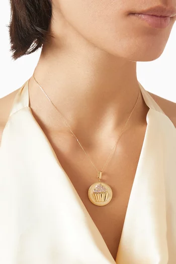 Cupcake Pink Sapphire & Diamonds Pendant Necklace in 18kt Gold