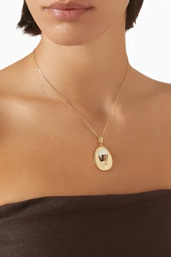 Mother of Pearl & Tiger Eye Pendant Necklace in 18kt Gold