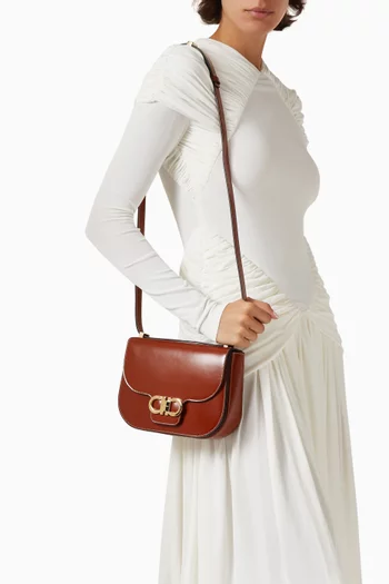 Double Gancini Crossbody Bag in Calfskin Leather