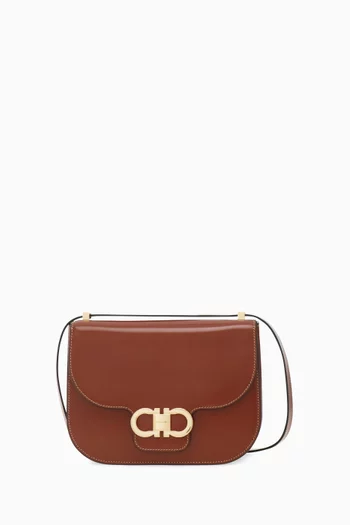 Double Gancini Crossbody Bag in Calfskin Leather