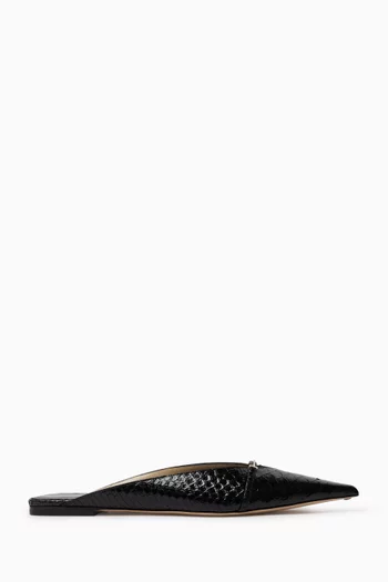 Julianne Flat Mules in Python-printed Leather