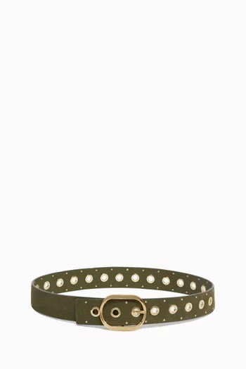Eyelet Belt in Suede-effect Leather