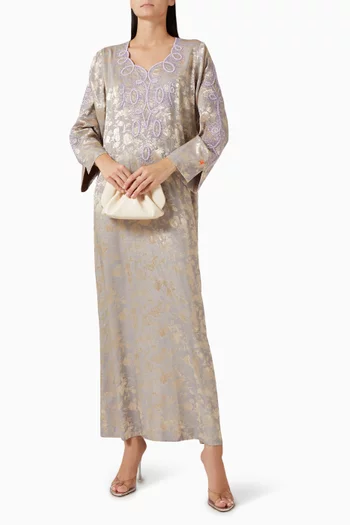 Hand-embroidered Jalabiya in Silk Satin