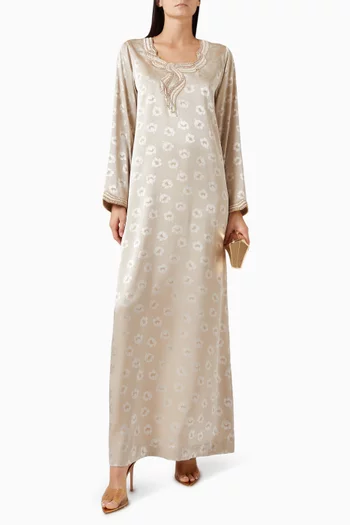 Hand-embroidered Jalabiya in Silk Satin