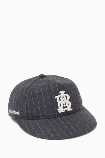 Monogram Pinstripe Cap in Wool-blend