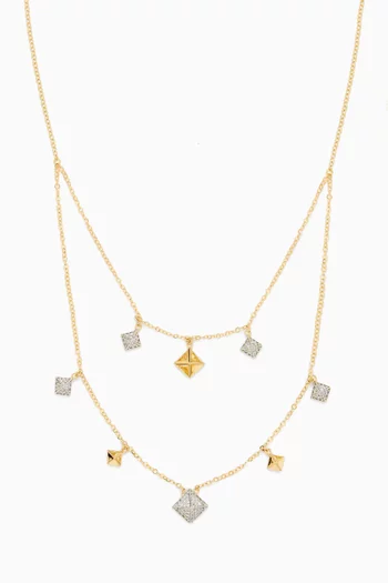 Polished Pyramids Diamond Charm Layered Necklace in 18kt Yellow Gold
