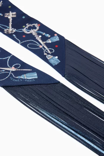 Unused Les Cles a Pois Leather Fringes Twilly Scarf