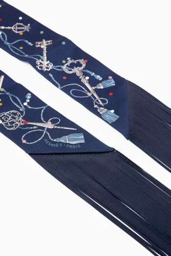 Unused Les Cles a Pois Leather Fringes Twilly Scarf