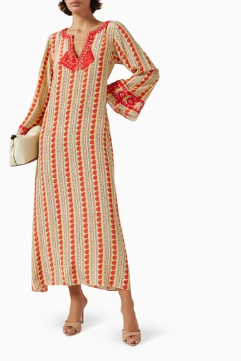 India Embroidered Kaftan in Silk Crepe de Chine