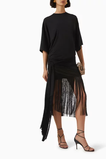 Azul Fringed T-shirt Midi Dress in Jersey
