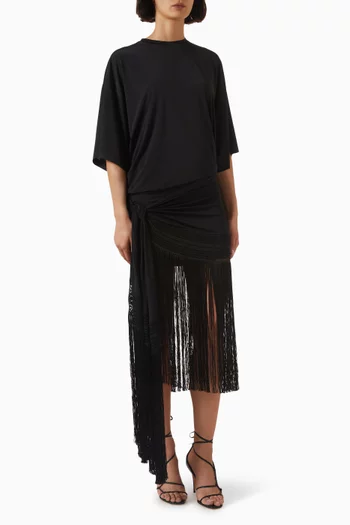 Azul Fringed T-shirt Midi Dress in Jersey