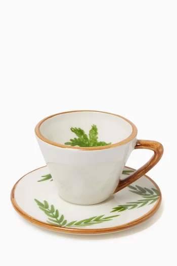Palm Tea Cup & Saucer Set in Hand-Painted Ceramic