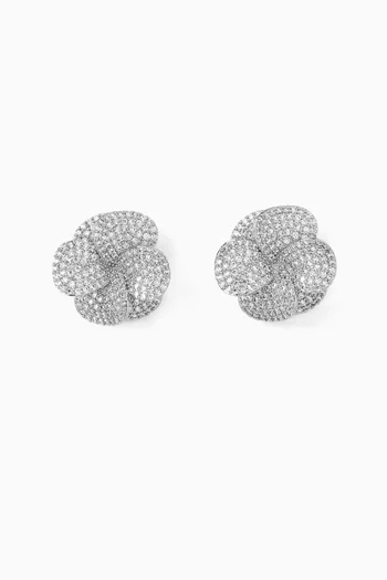 Flower Pavé Stud Earrings in Sterling Silver