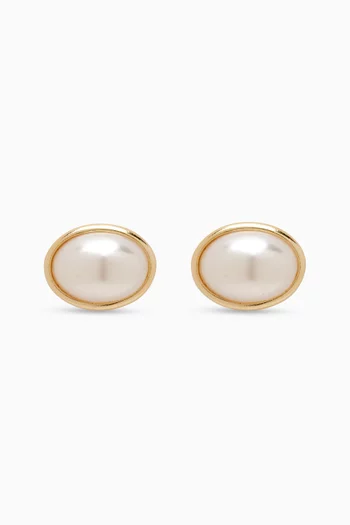 Oval Pearl Stud Earrings in 14kt Gold Vermeil