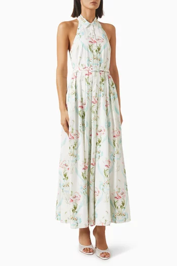 Floral Ribbon Halter Gown in Cotton