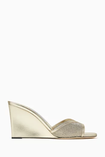 Skye 85 Wedge Mules in Metallic Leather