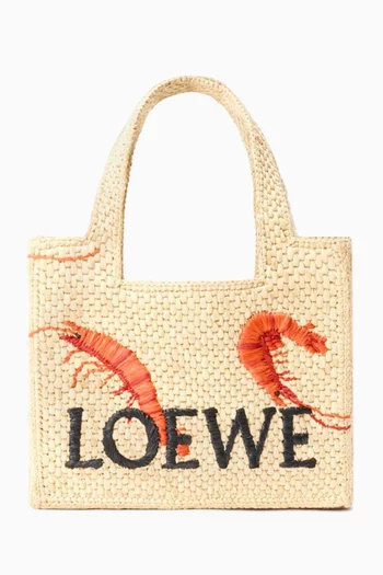 x Paula’s Ibiza Mini Font Shrimp Tote Bag in Raffia