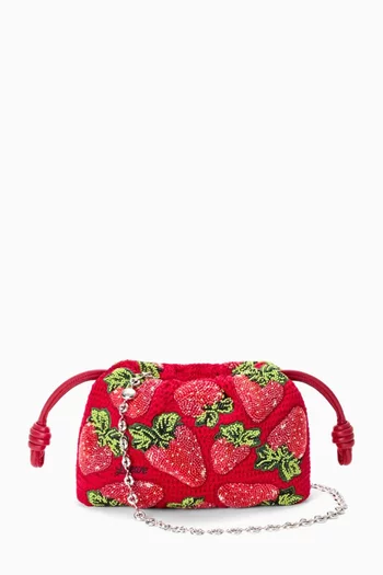 x Paula's Ibiza Mini Flamenco Strawberry Beaded Clutch in Crochet