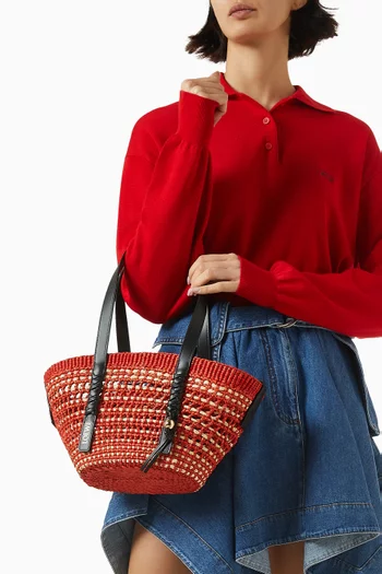 x Paula's Ibiza Small Braid Basket Bag in Iraca Palm & Calfskin