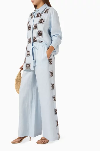 Grace Embroidered Pants in Linen