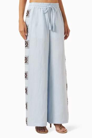 Grace Embroidered Pants in Linen