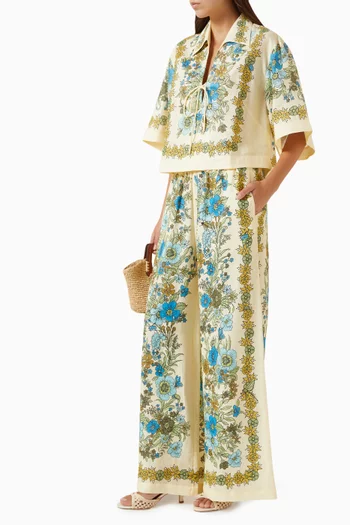 Sophia Floral-print Pants in Linen