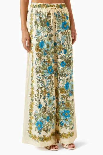 Sophia Floral-print Pants in Linen