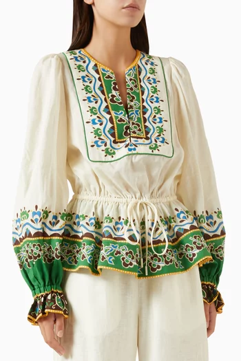 Bridgette Border-print Top in Ramie