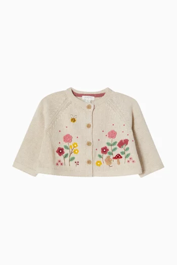 Floral Embroidered Cardigan in Cotton & Wool