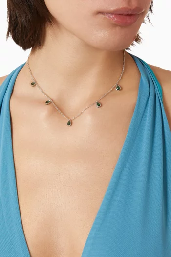 Bezel Pear-shaped CZ Necklace in Rhodium-plated Brass
