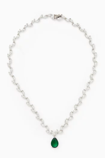 Marquis CZ Vine Collar Necklace in Rhodium-plated Brass