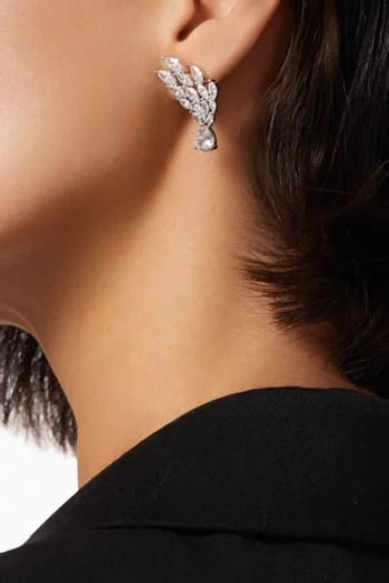 Winged CZ Marquis Pear Earrings in Rhodium-plated Brass
