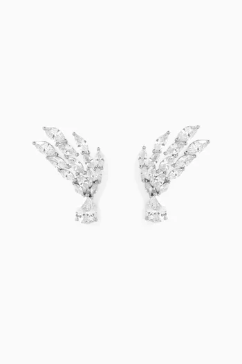 Winged CZ Marquis Pear Earrings in Rhodium-plated Brass