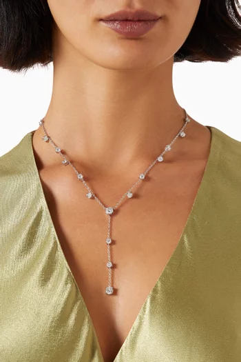 Round CZ Drop Necklace in Rhodium-plated Brass
