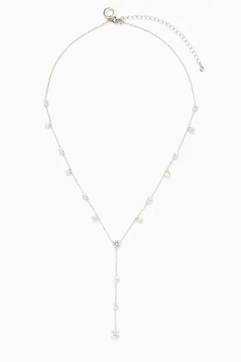 Round CZ Drop Necklace in Rhodium-plated Brass