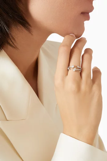 Pear & Marquis CZ Open Ring in Rhodium-plated Brass
