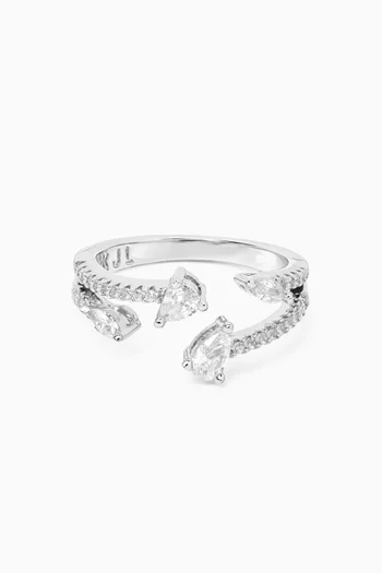 Pear & Marquis CZ Open Ring in Rhodium-plated Brass