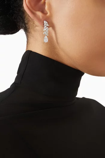 Pear CZ Drop Earrings in Rhodium-plated Brass